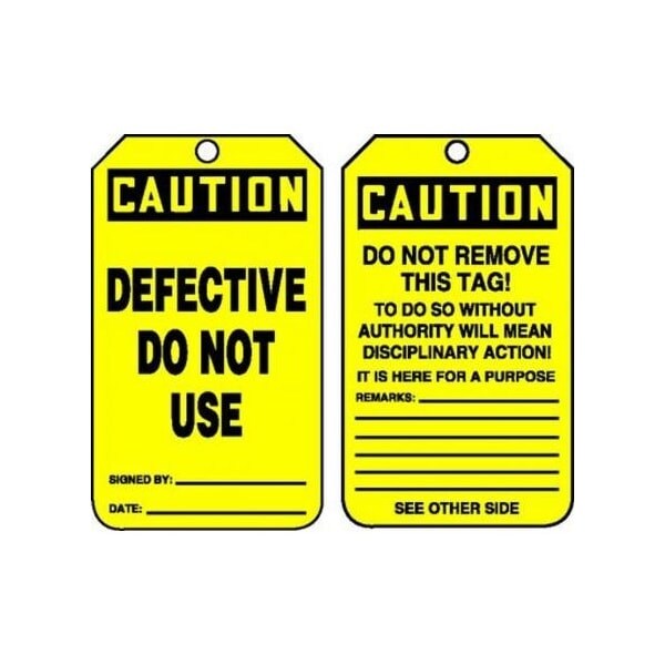 Accuform Safety Tags, CAUTION DEFECTIVE DO NOT USE, 5.75in x 3.25in, PF-Cardstock, 25PK MDT603CTP - main